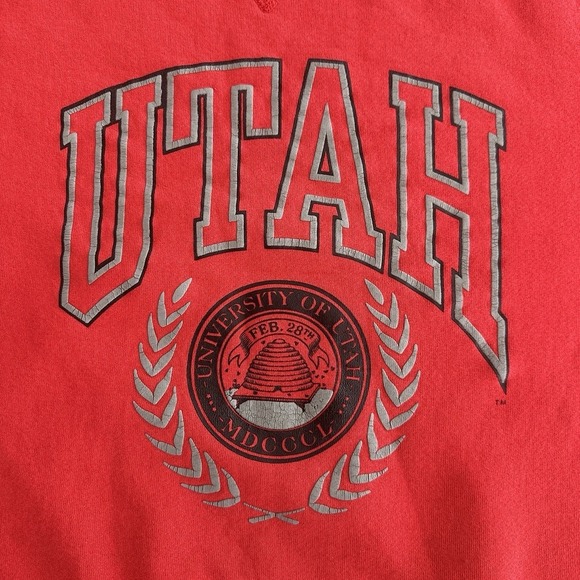 Vintage 90s Utah University Sweatshirt Russell Athletic XL Red Made USA Crewneck - Picture 4 of 13